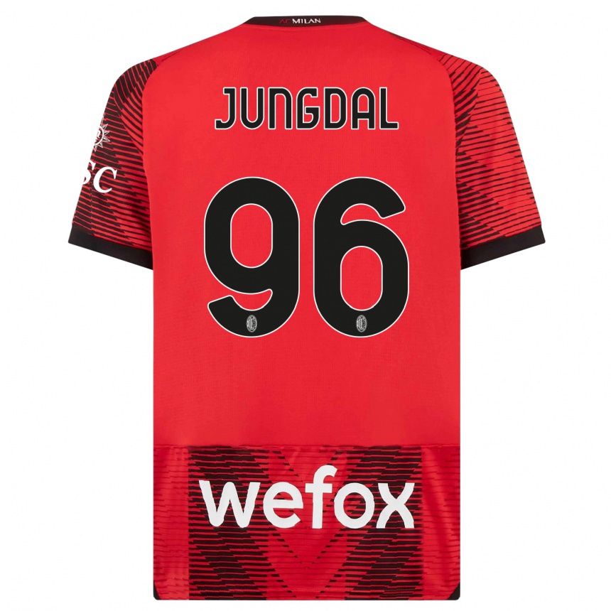 Vaikiškas Andreas Jungdal #96 Raudona Juoda Namų Marškinėliai 2023/24 T-Shirt