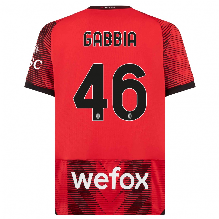 Vaikiškas Matteo Gabbia #46 Raudona Juoda Namų Marškinėliai 2023/24 T-Shirt