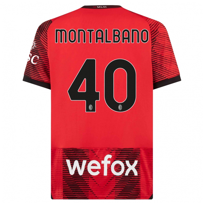 Vaikiškas Nicolo Montalbano #40 Raudona Juoda Namų Marškinėliai 2023/24 T-Shirt