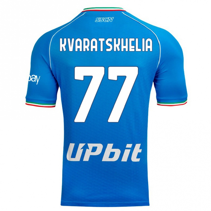 Vaikiškas Khvicha Kvaratskhelia #77 Dangaus Mėlynumo Namų Marškinėliai 2023/24 T-Shirt