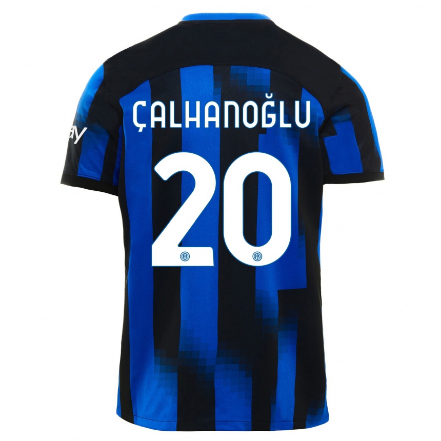 Vaikiškas Hakan Calhanoglu #20 Juoda Mėlyna Namų Marškinėliai 2023/24 T-Shirt