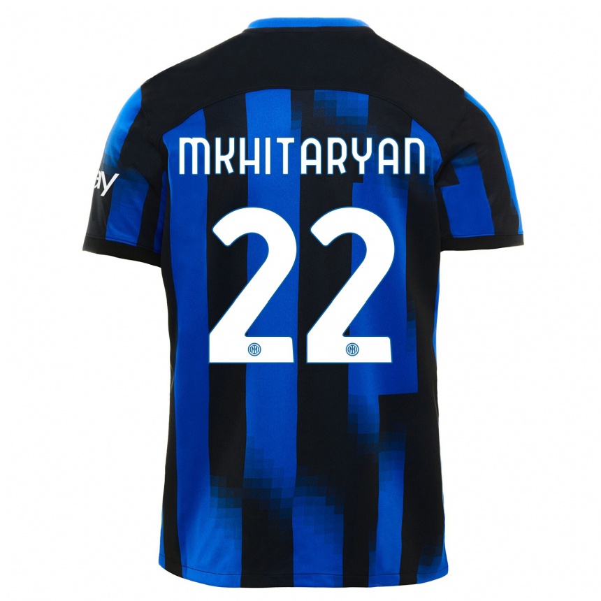 Vaikiškas Henrikh Mkhitaryan #22 Juoda Mėlyna Namų Marškinėliai 2023/24 T-Shirt