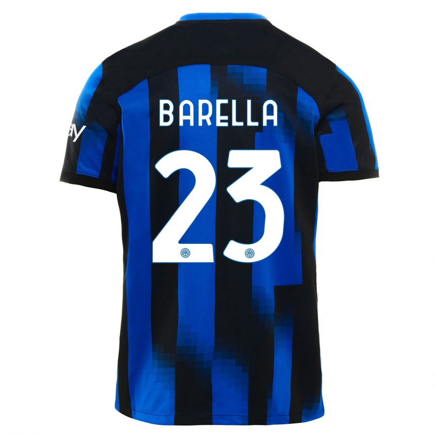 Vaikiškas Nicolo Barella #23 Juoda Mėlyna Namų Marškinėliai 2023/24 T-Shirt