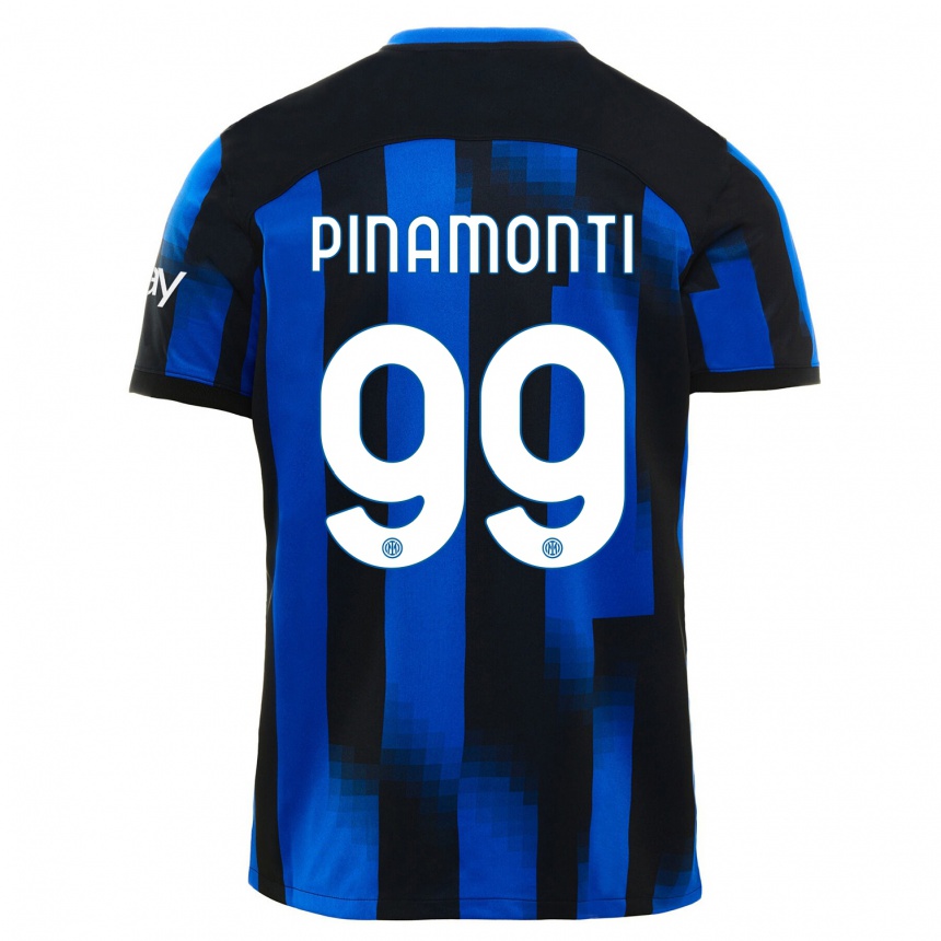 Vaikiškas Andrea Pinamonti #99 Juoda Mėlyna Namų Marškinėliai 2023/24 T-Shirt