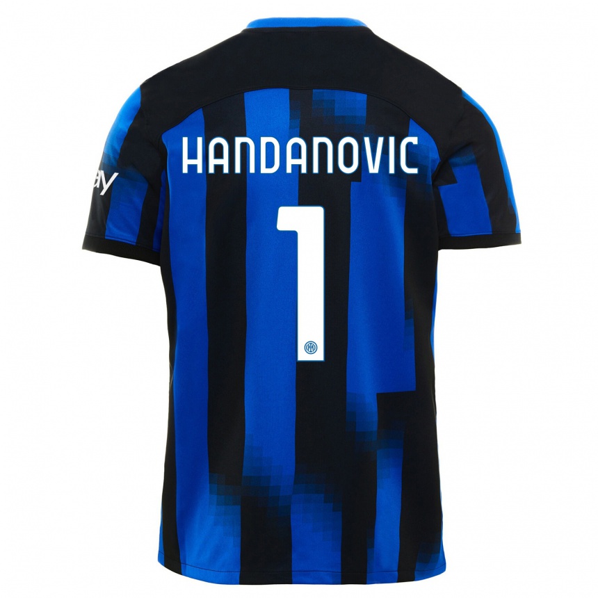 Vaikiškas Samir Handanovic #1 Juoda Mėlyna Namų Marškinėliai 2023/24 T-Shirt