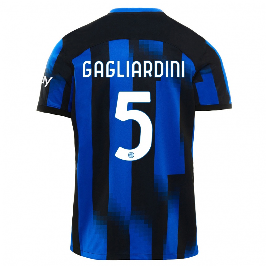 Vaikiškas Roberto Gagliardini #5 Juoda Mėlyna Namų Marškinėliai 2023/24 T-Shirt