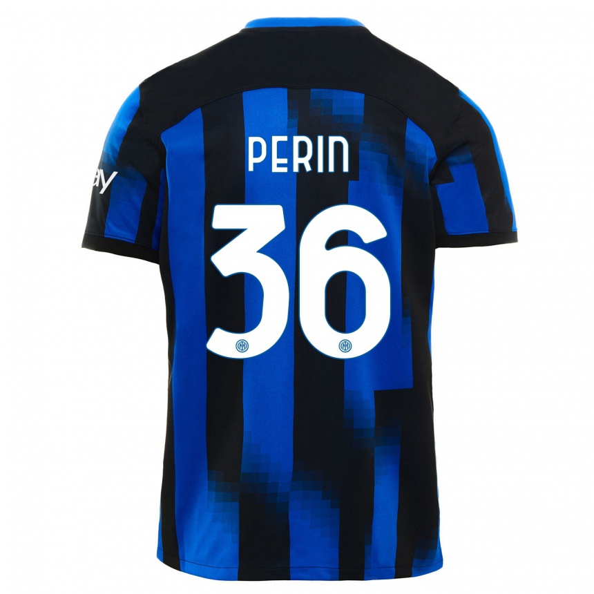 Vaikiškas Nicolo Perin #36 Juoda Mėlyna Namų Marškinėliai 2023/24 T-Shirt