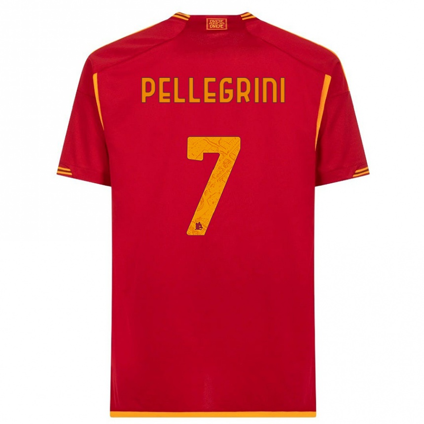 Vaikiškas Lorenzo Pellegrini #7 Raudona Namų Marškinėliai 2023/24 T-Shirt