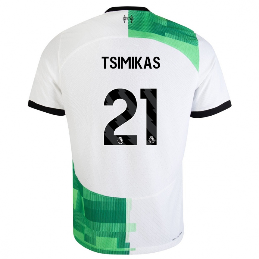 Vaikiškas Konstantinos Tsimikas #21 Balta Žalia Išvykos Marškinėliai 2023/24 T-Shirt