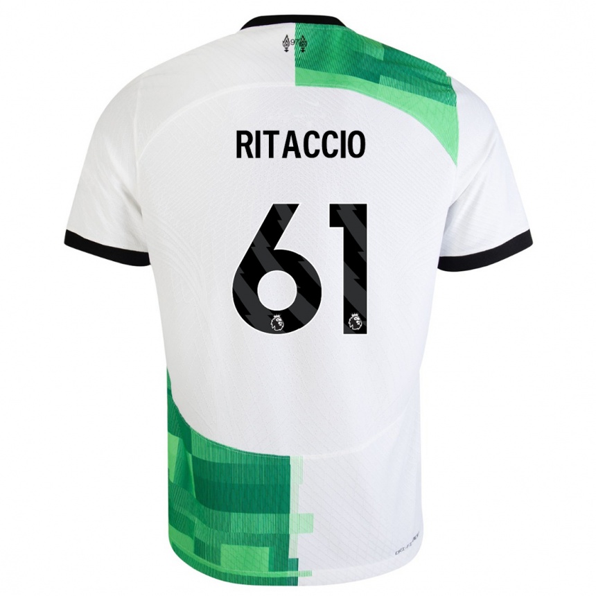 Vaikiškas Matteo Ritaccio #61 Balta Žalia Išvykos Marškinėliai 2023/24 T-Shirt