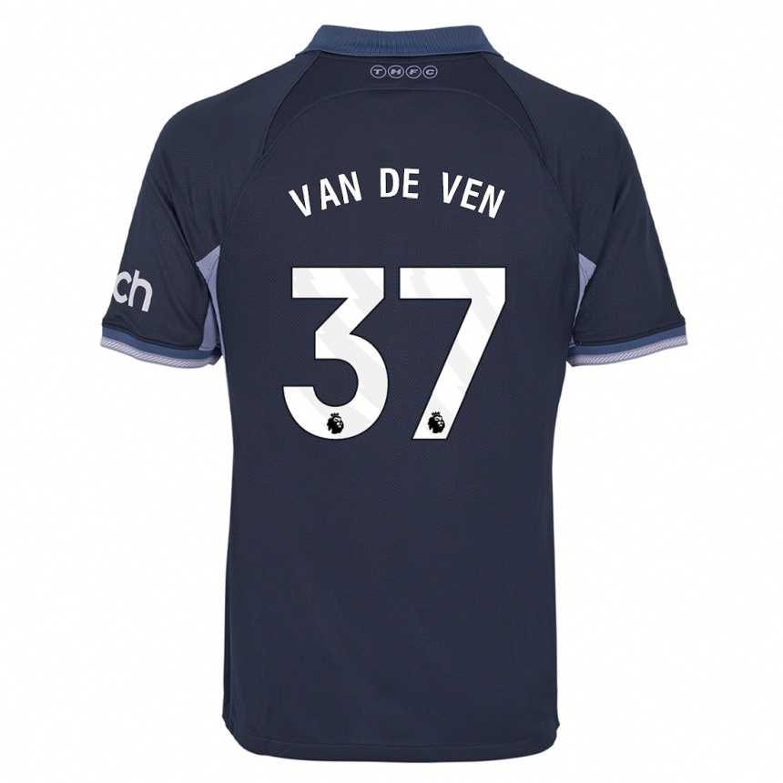 Vaikiškas Micky Van De Ven #37 Tamsiai Mėlyna Išvykos Marškinėliai 2023/24 T-Shirt