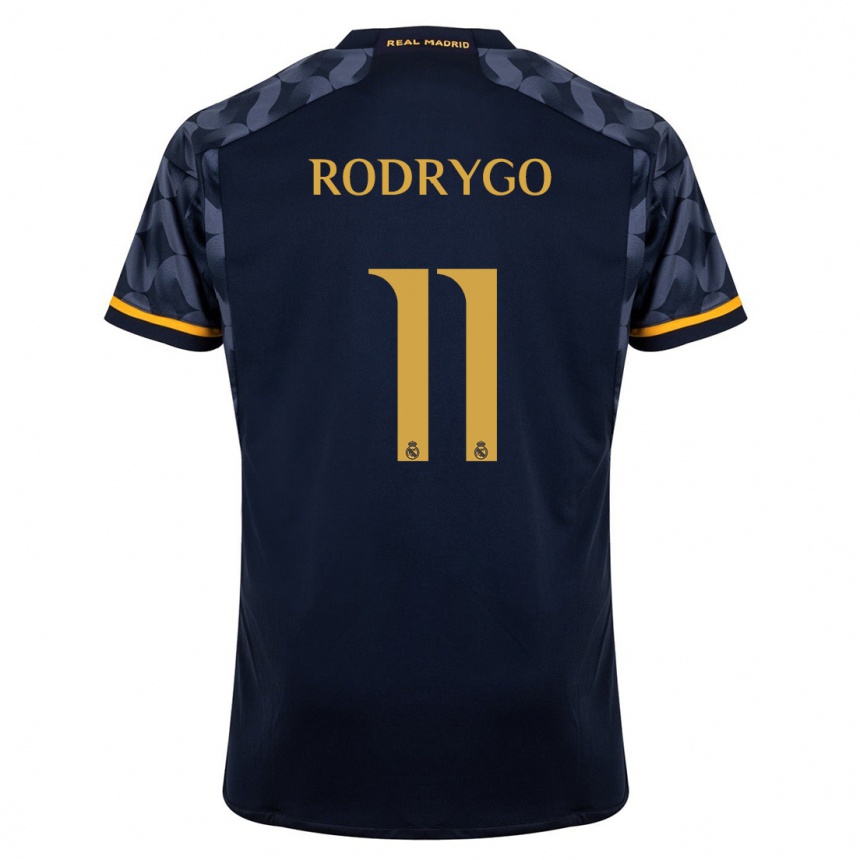 Vaikiškas Rodrygo #11 Tamsiai Mėlyna Išvykos Marškinėliai 2023/24 T-Shirt