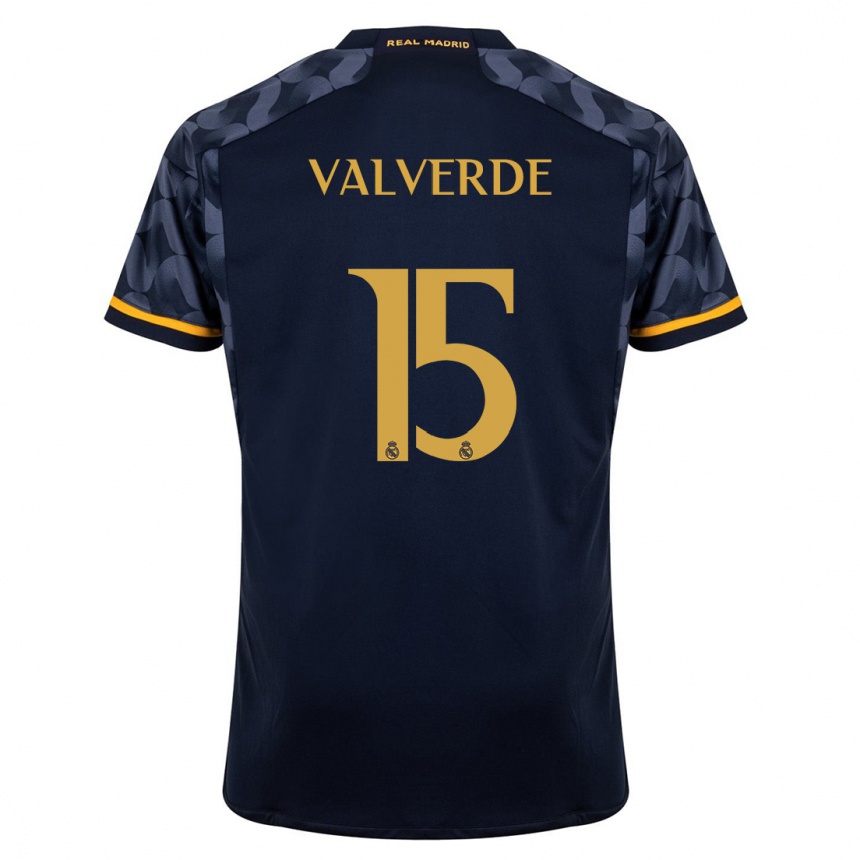 Vaikiškas Federico Valverde #15 Tamsiai Mėlyna Išvykos Marškinėliai 2023/24 T-Shirt