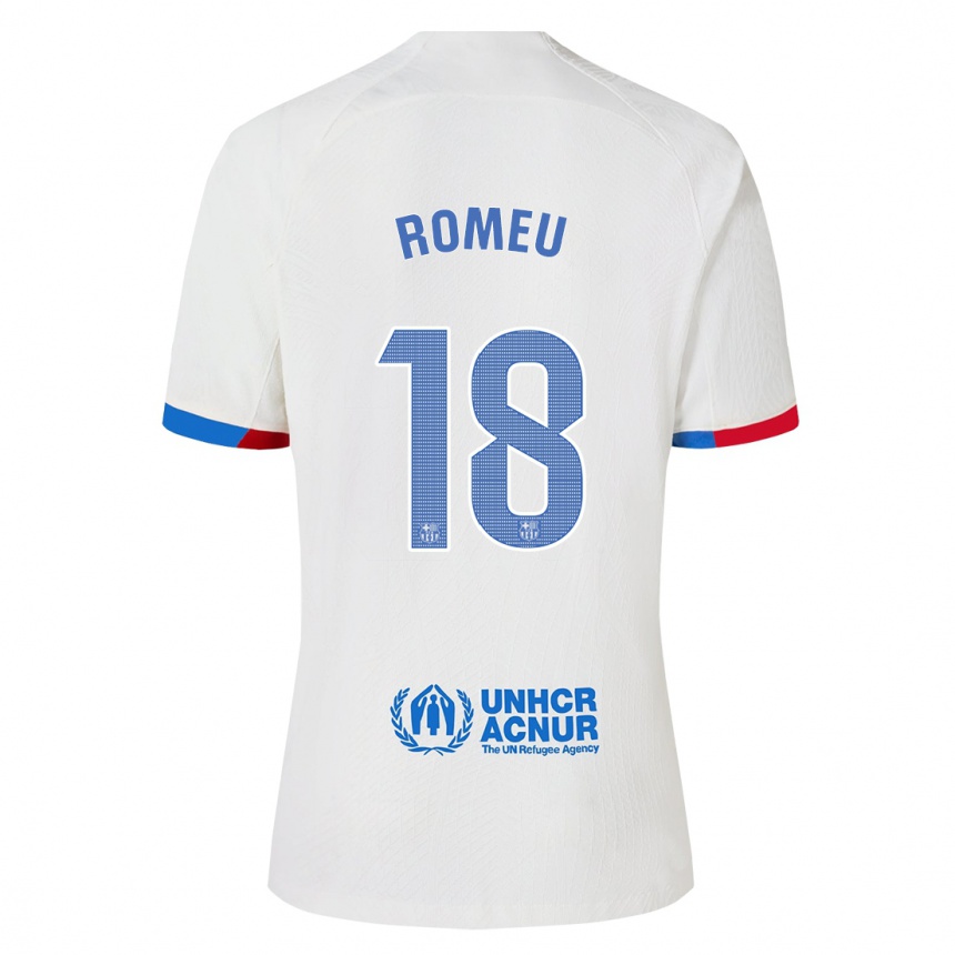 Vaikiškas Oriol Romeu #18 Baltas Išvykos Marškinėliai 2023/24 T-Shirt