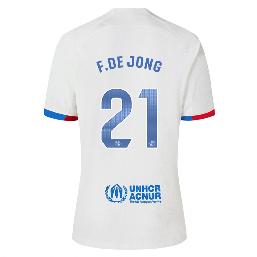 Vaikiškas Frenkie De Jong #21 Baltas Išvykos Marškinėliai 2023/24 T-Shirt