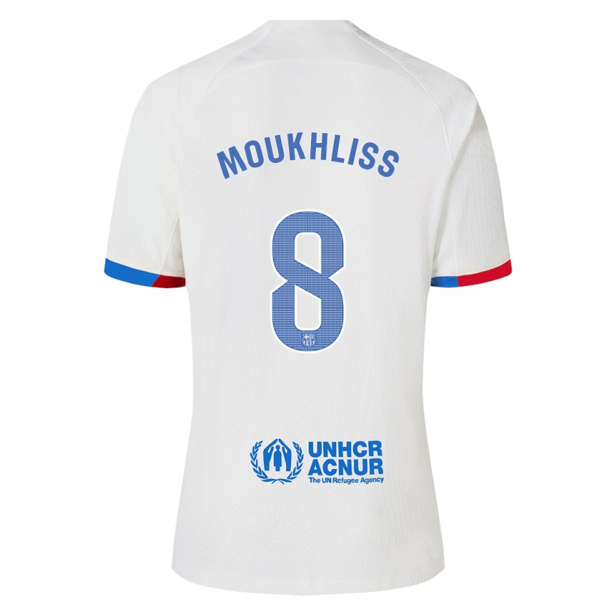 Vaikiškas Moha Moukhliss #8 Baltas Išvykos Marškinėliai 2023/24 T-Shirt