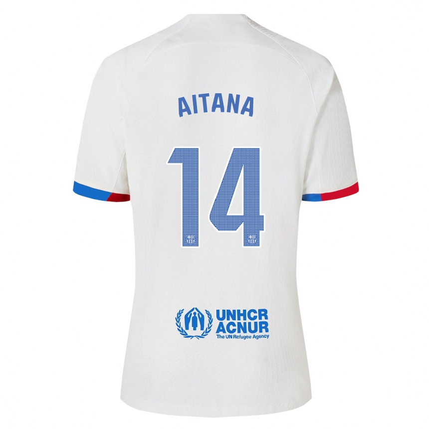 Vaikiškas Aitana Bonmati #14 Baltas Išvykos Marškinėliai 2023/24 T-Shirt