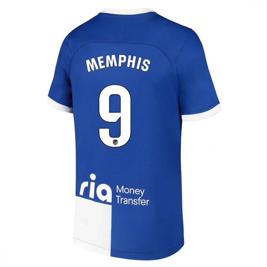 Vaikiškas Memphis Depay #9 Mėlyna Balta Išvykos Marškinėliai 2023/24 T-Shirt