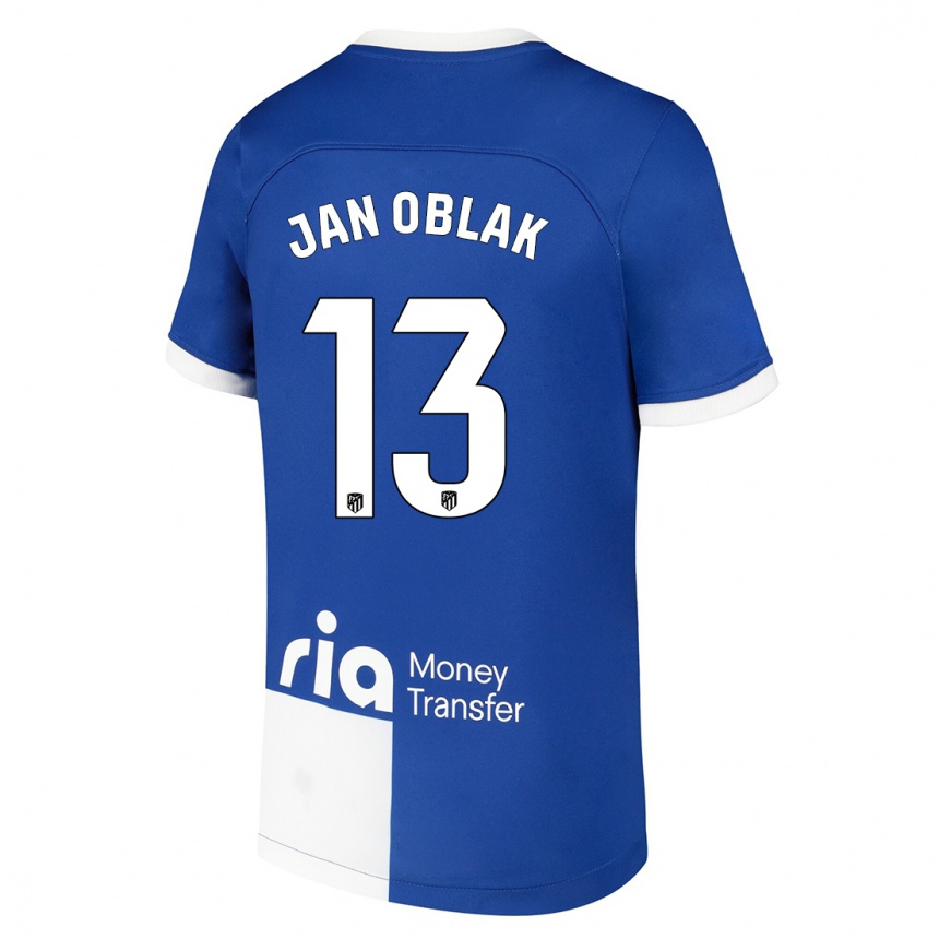 Vaikiškas Jan Oblak #13 Mėlyna Balta Išvykos Marškinėliai 2023/24 T-Shirt