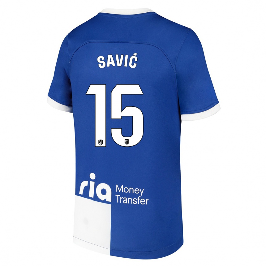 Vaikiškas Stefan Savic #15 Mėlyna Balta Išvykos Marškinėliai 2023/24 T-Shirt