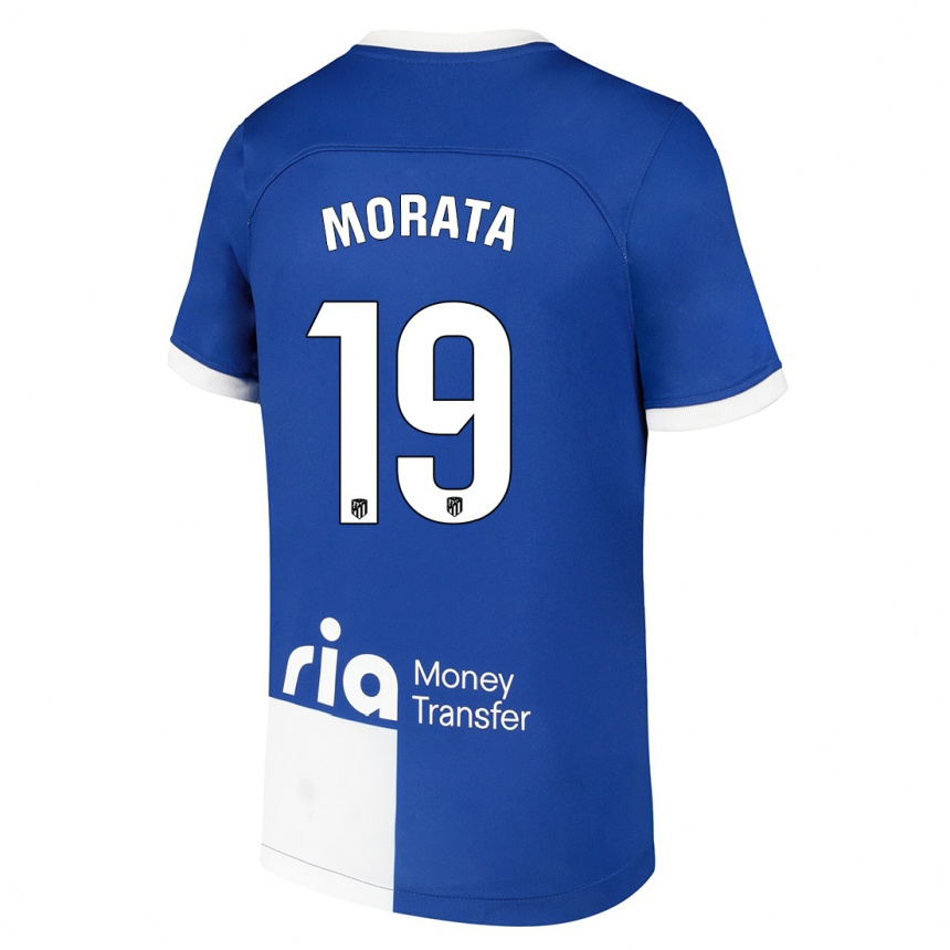 Vaikiškas Alvaro Morata #19 Mėlyna Balta Išvykos Marškinėliai 2023/24 T-Shirt