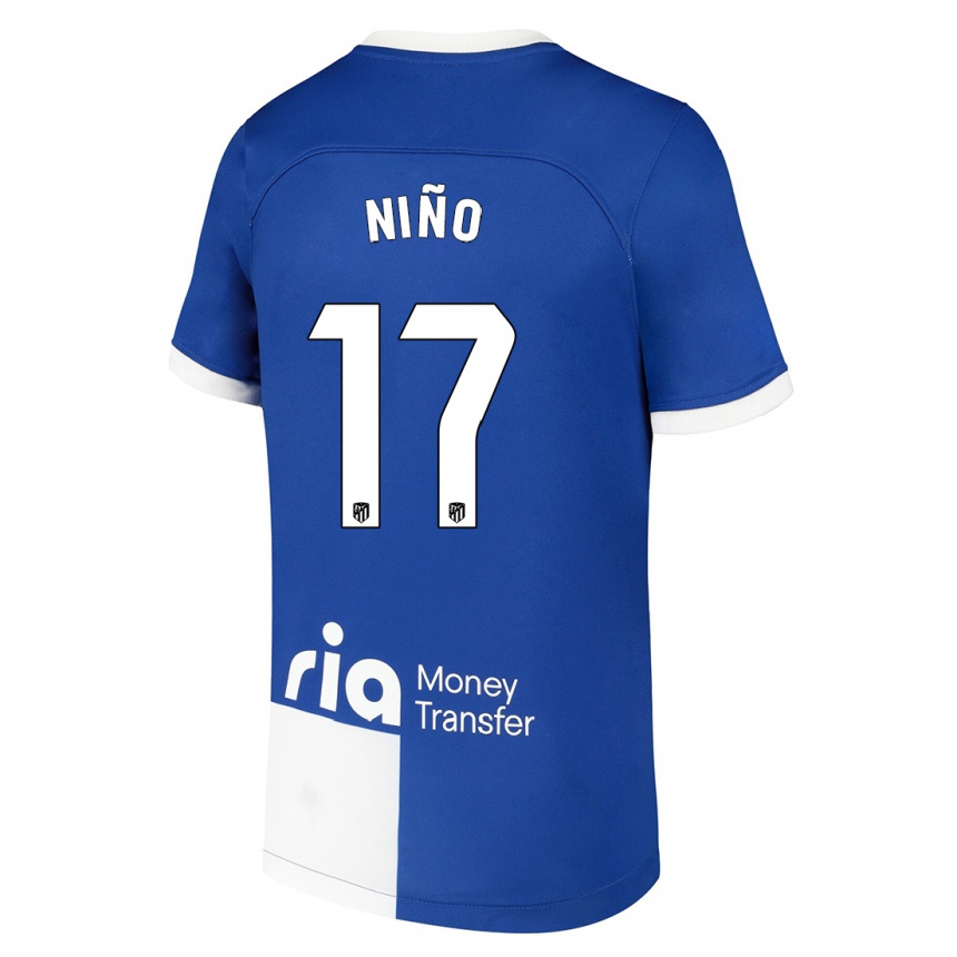 Vaikiškas Adrián Niño #17 Mėlyna Balta Išvykos Marškinėliai 2023/24 T-Shirt