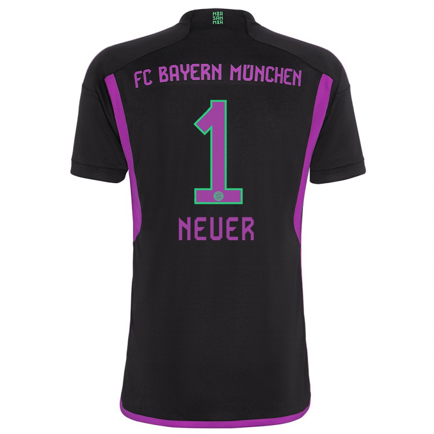 Vaikiškas Manuel Neuer #1 Juoda Išvykos Marškinėliai 2023/24 T-Shirt