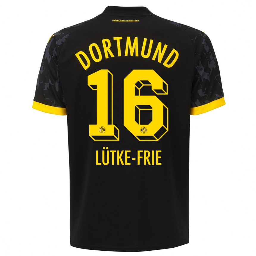 Vaikiškas Dennis Lütke-Frie #16 Juoda Išvykos Marškinėliai 2023/24 T-Shirt