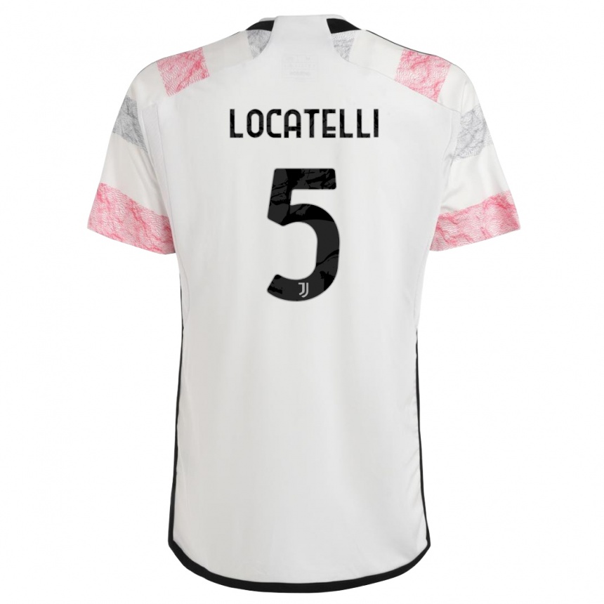 Vaikiškas Manuel Locatelli #5 Balta Rožinė Išvykos Marškinėliai 2023/24 T-Shirt