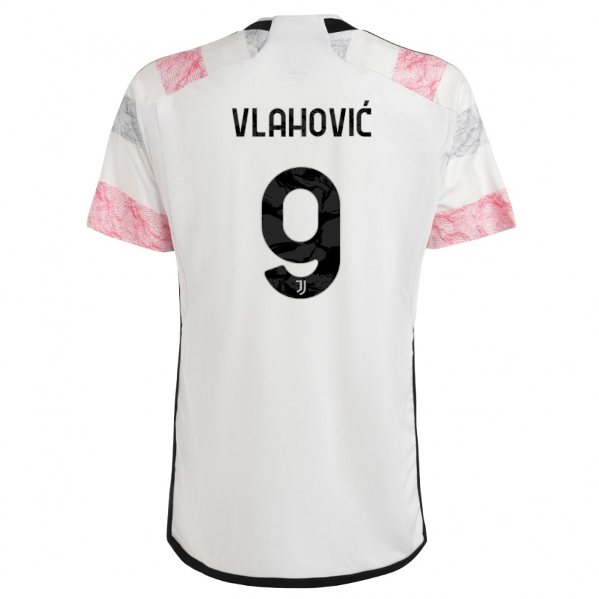 Vaikiškas Dusan Vlahovic #9 Balta Rožinė Išvykos Marškinėliai 2023/24 T-Shirt