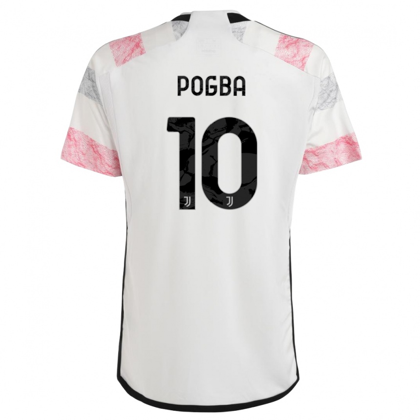 Vaikiškas Paul Pogba #10 Balta Rožinė Išvykos Marškinėliai 2023/24 T-Shirt