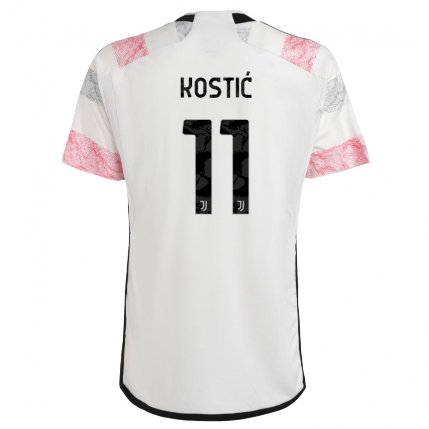 Vaikiškas Filip Kostic #11 Balta Rožinė Išvykos Marškinėliai 2023/24 T-Shirt