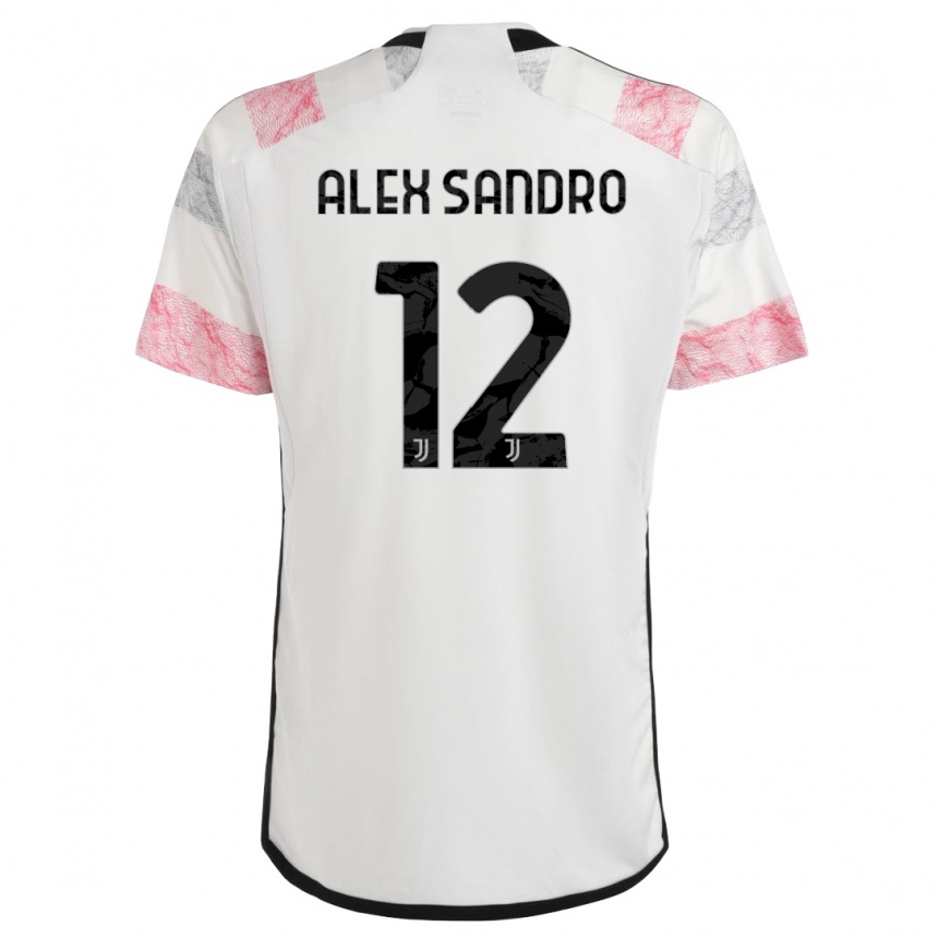 Vaikiškas Alex Sandro #12 Balta Rožinė Išvykos Marškinėliai 2023/24 T-Shirt