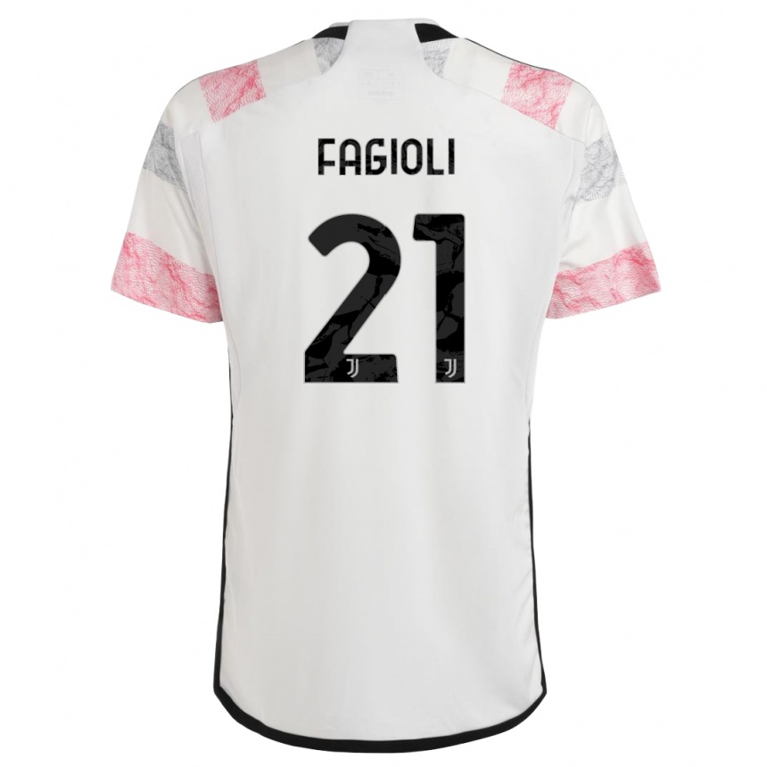 Vaikiškas Nicolo Fagioli #21 Balta Rožinė Išvykos Marškinėliai 2023/24 T-Shirt