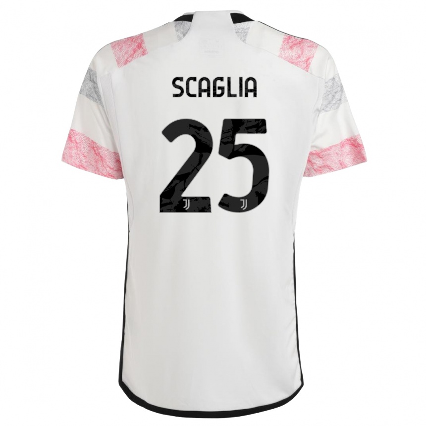 Vaikiškas Simone Scaglia #25 Balta Rožinė Išvykos Marškinėliai 2023/24 T-Shirt