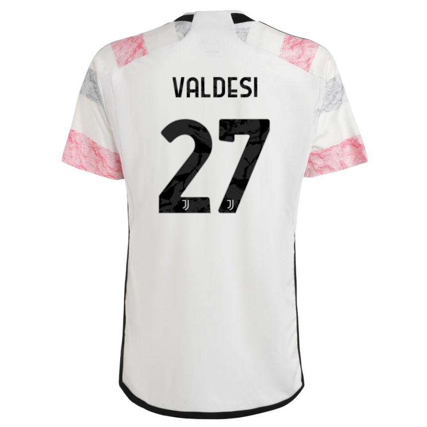 Vaikiškas Andrea Valdesi #27 Balta Rožinė Išvykos Marškinėliai 2023/24 T-Shirt