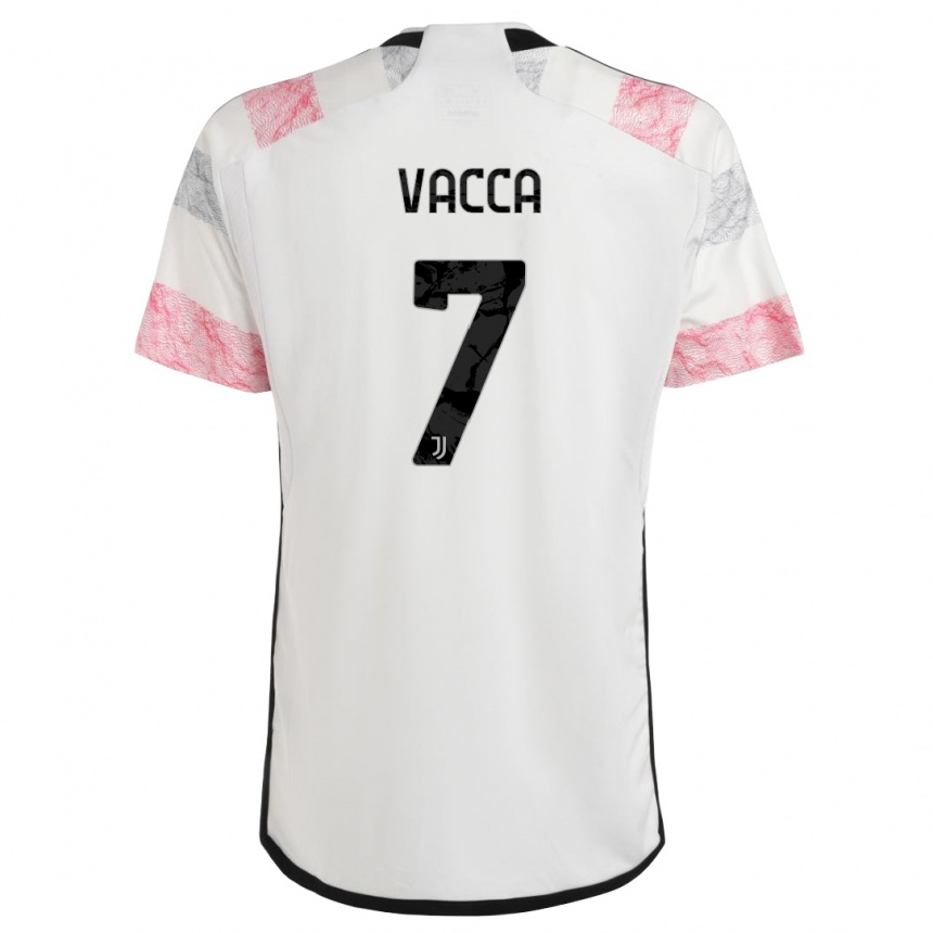 Vaikiškas Alessio Vacca #7 Balta Rožinė Išvykos Marškinėliai 2023/24 T-Shirt