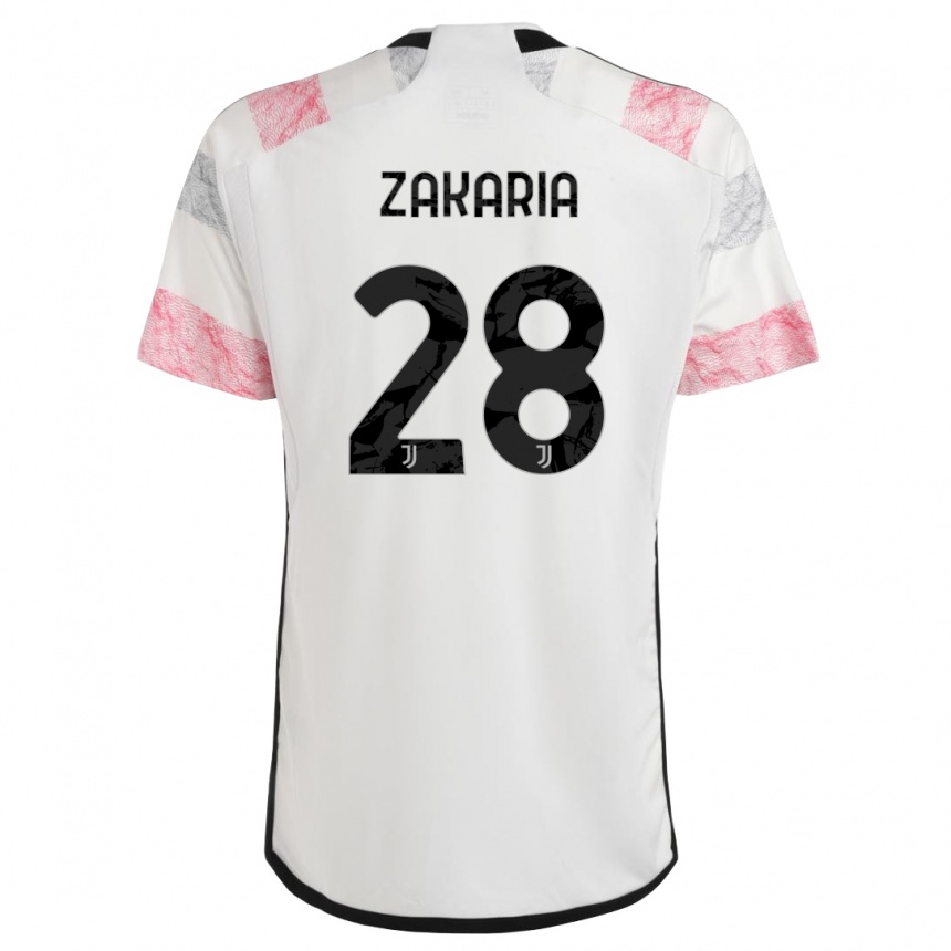 Vaikiškas Denis Zakaria #28 Balta Rožinė Išvykos Marškinėliai 2023/24 T-Shirt