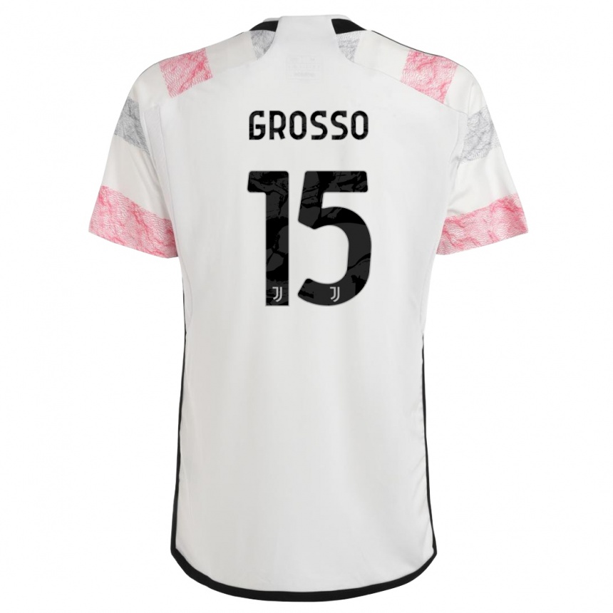 Vaikiškas Julia Grosso #15 Balta Rožinė Išvykos Marškinėliai 2023/24 T-Shirt