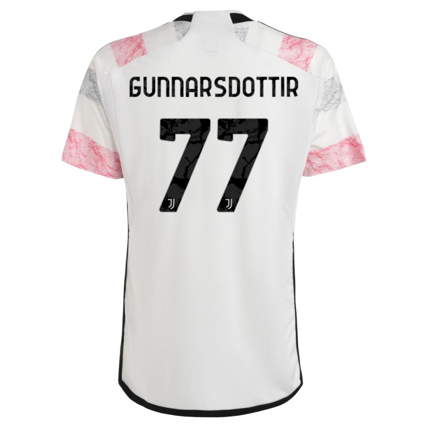 Vaikiškas Sara Bjork Gunnarsdottir #77 Balta Rožinė Išvykos Marškinėliai 2023/24 T-Shirt