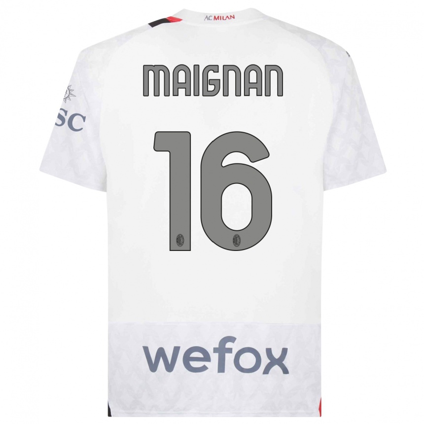 Vaikiškas Mike Maignan #16 Baltas Išvykos Marškinėliai 2023/24 T-Shirt