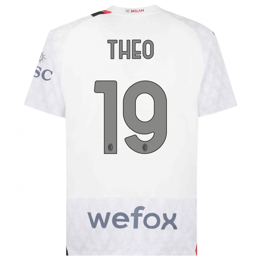 Vaikiškas Theo Hernandez #19 Baltas Išvykos Marškinėliai 2023/24 T-Shirt