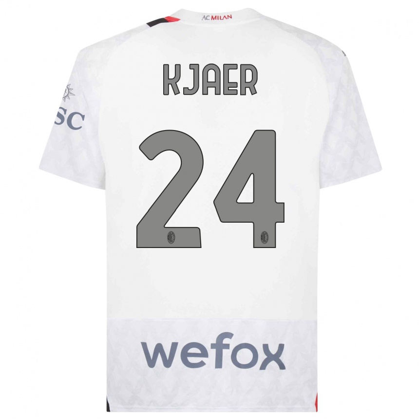 Vaikiškas Simon Kjaer #24 Baltas Išvykos Marškinėliai 2023/24 T-Shirt