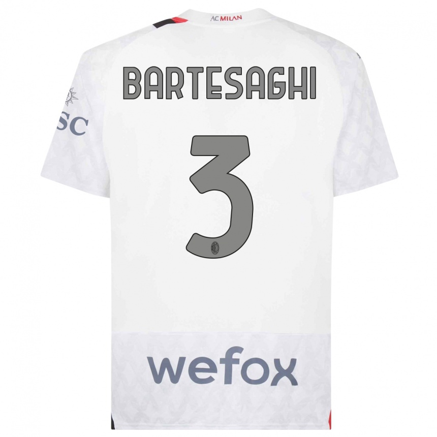 Vaikiškas Davide Bartesaghi #3 Baltas Išvykos Marškinėliai 2023/24 T-Shirt