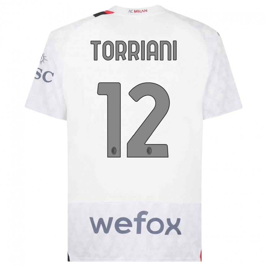 Vaikiškas Lorenzo Torriani #12 Baltas Išvykos Marškinėliai 2023/24 T-Shirt