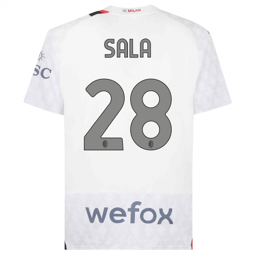 Vaikiškas Emanuele Sala #28 Baltas Išvykos Marškinėliai 2023/24 T-Shirt