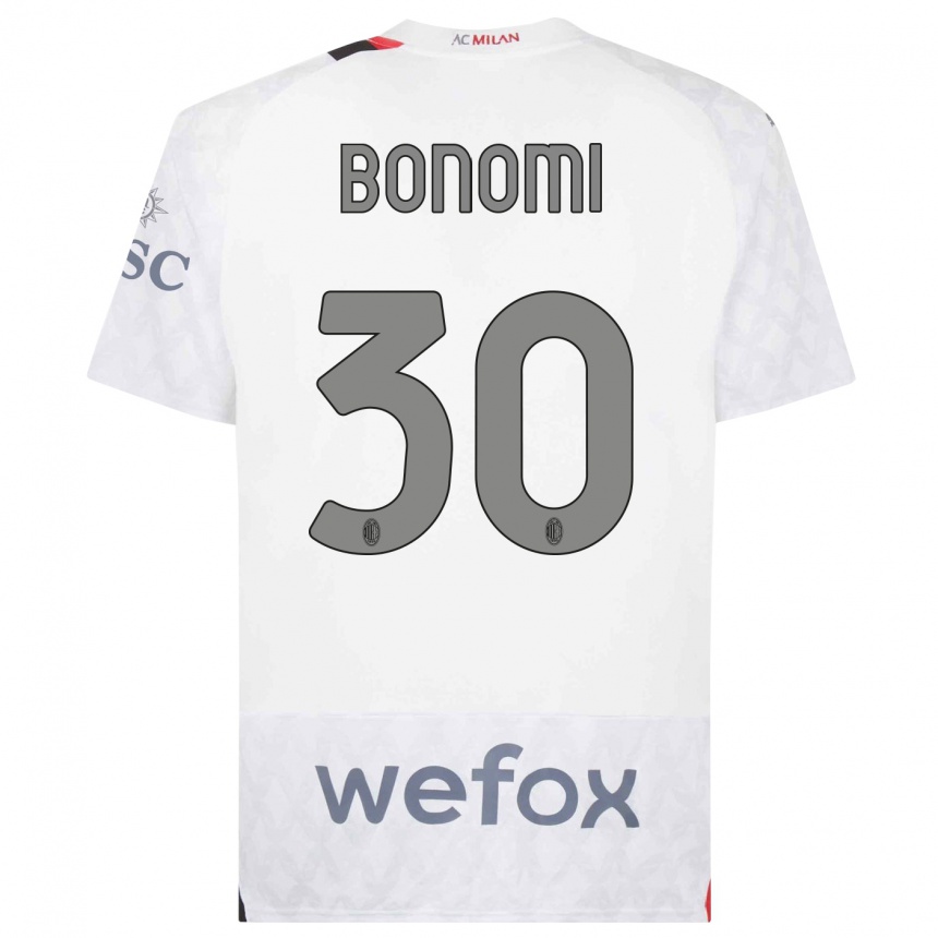 Vaikiškas Alessandro Bonomi #30 Baltas Išvykos Marškinėliai 2023/24 T-Shirt