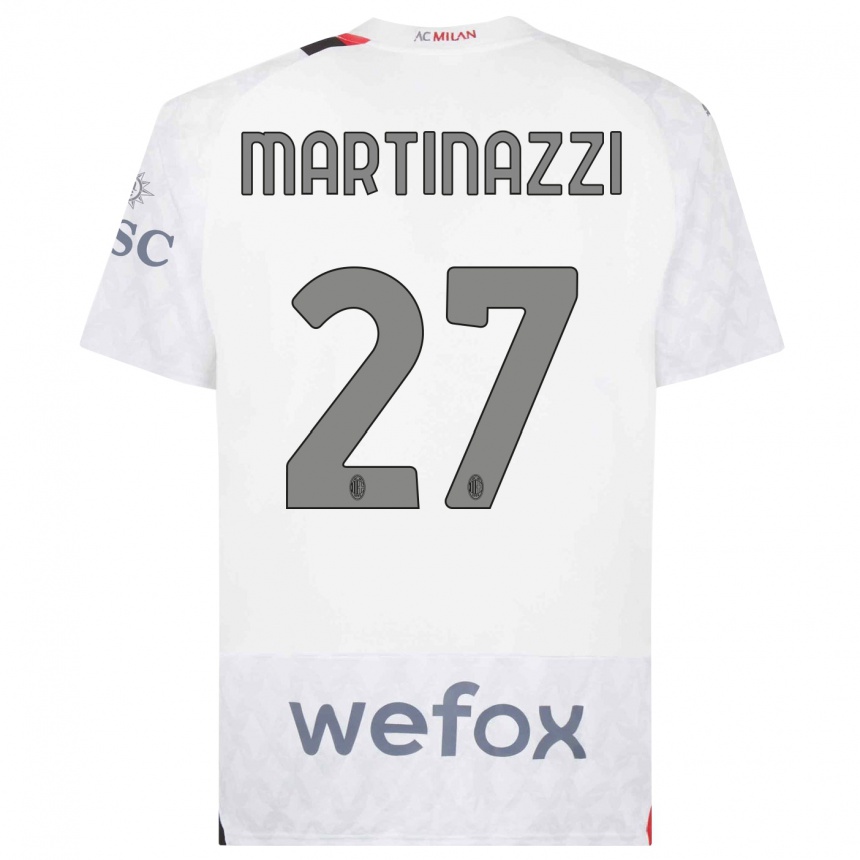 Vaikiškas Luca Martinazzi #27 Baltas Išvykos Marškinėliai 2023/24 T-Shirt