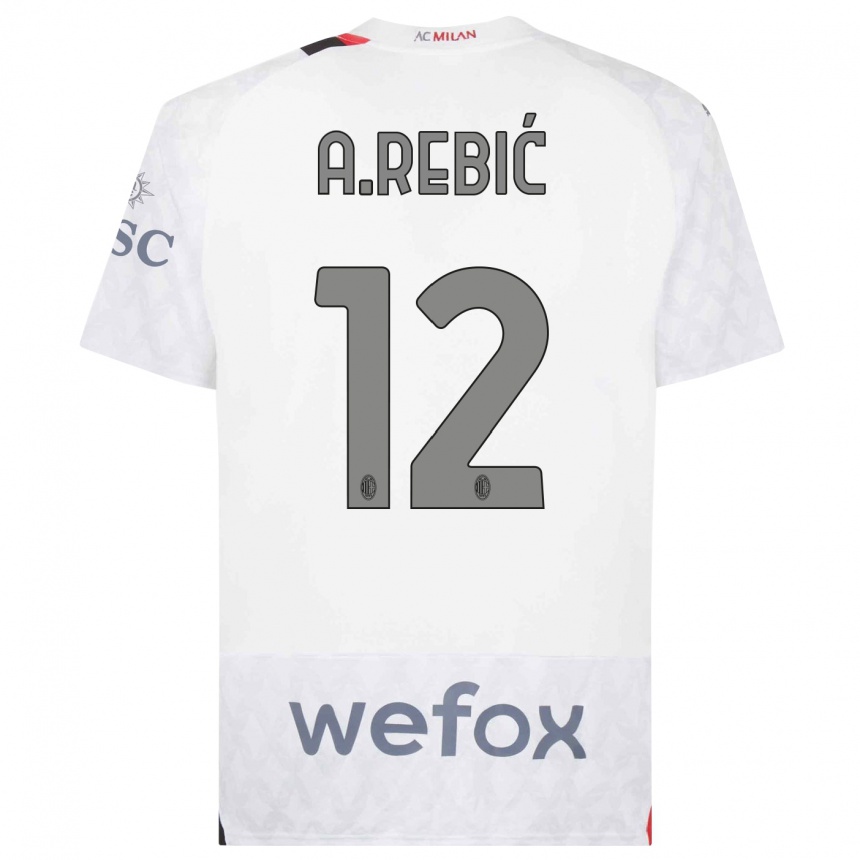 Vaikiškas Ante Rebic #12 Baltas Išvykos Marškinėliai 2023/24 T-Shirt