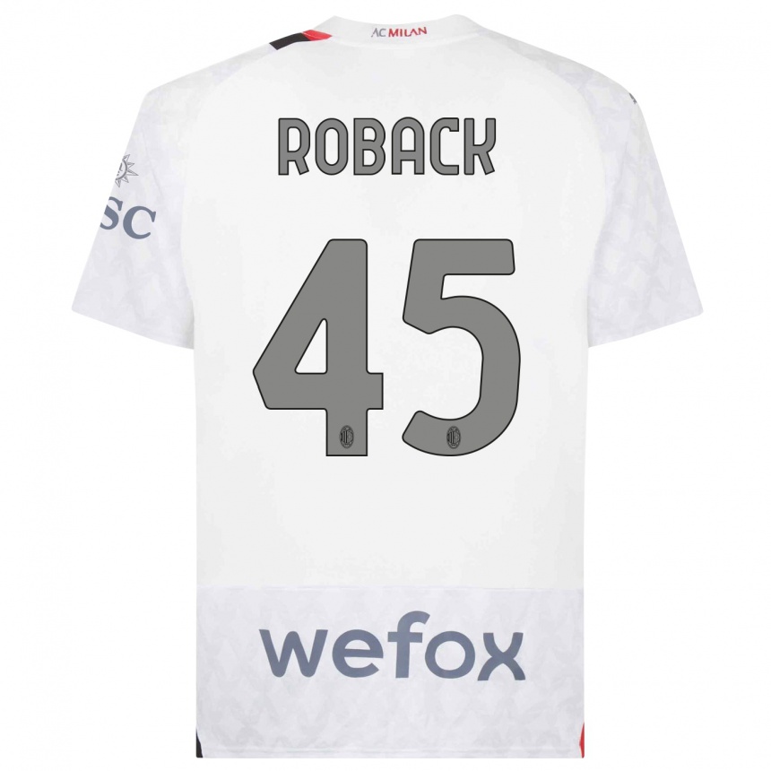 Vaikiškas Emil Roback #45 Baltas Išvykos Marškinėliai 2023/24 T-Shirt